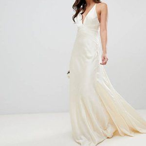 ASOS EDITION satin paneled wedding dress with fishtail
